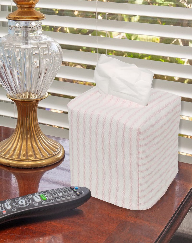 Decorative Things غطاء صندوق مناديل حامل مناديل وموزع مناديل مكعب مربع، غطاء من القماش الناعم ينزلق فوق صناديق مناديل الوجه من الورق المقوى - ديكور الغرفة الوردي، ديكور الحضانة، الحمام، غرفة النوم، قماش مبطن يمكن طيه بشكل مسطح - Image 3